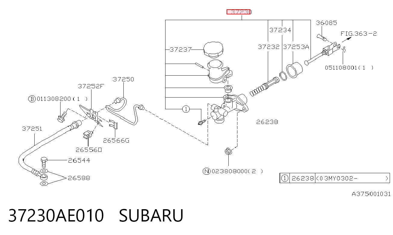 37230AE010 Subaru Cilindro mestre de embraiagem
