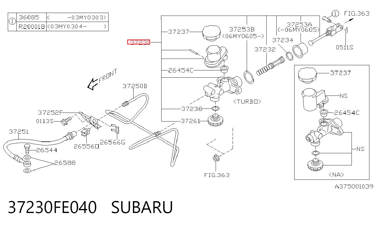 37230FE040 Subaru Cilindro mestre de embraiagem