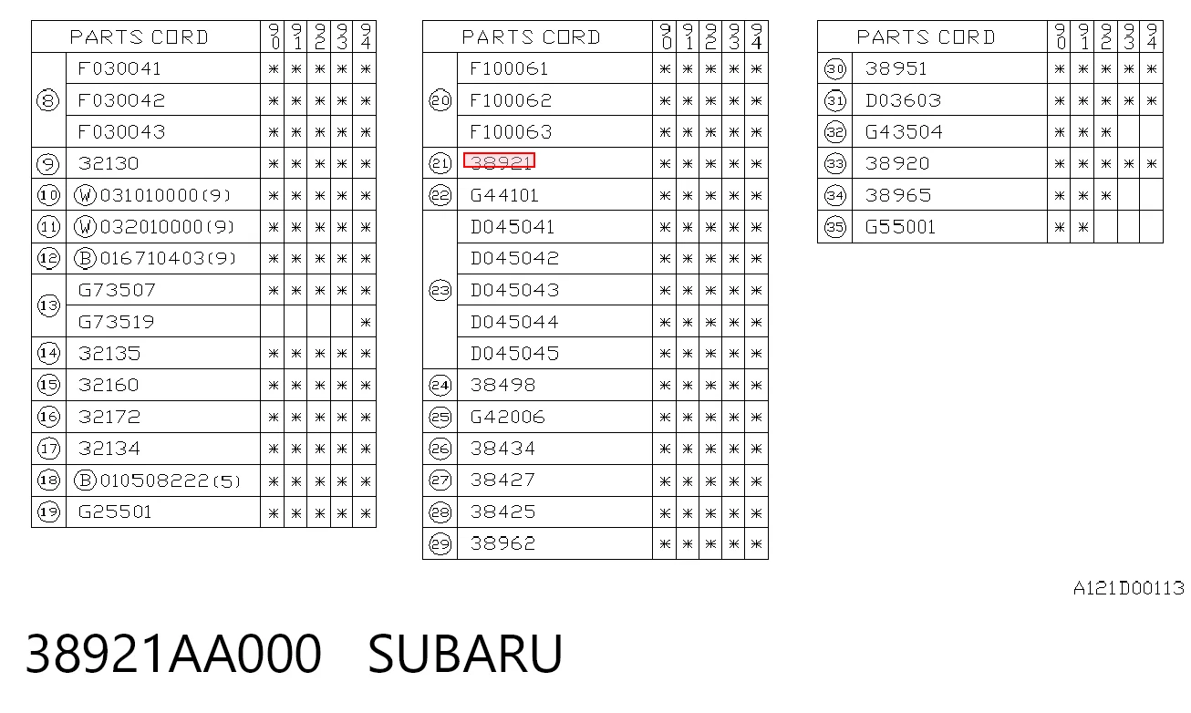 38921AA000 Subaru