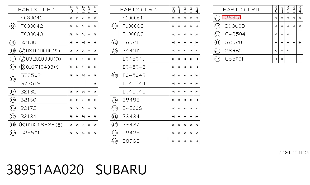 38951AA020 Subaru