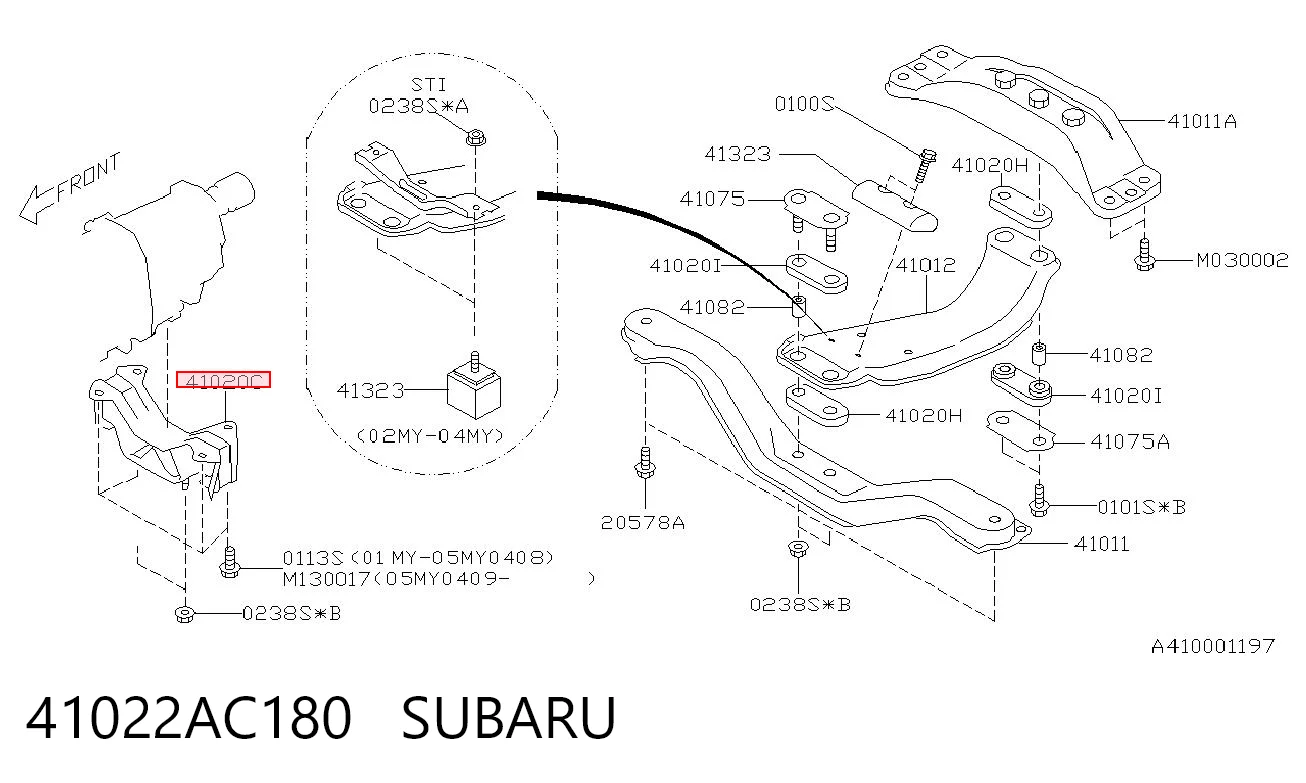 41022AC180 Subaru Coxim (suporte) traseiro de motor