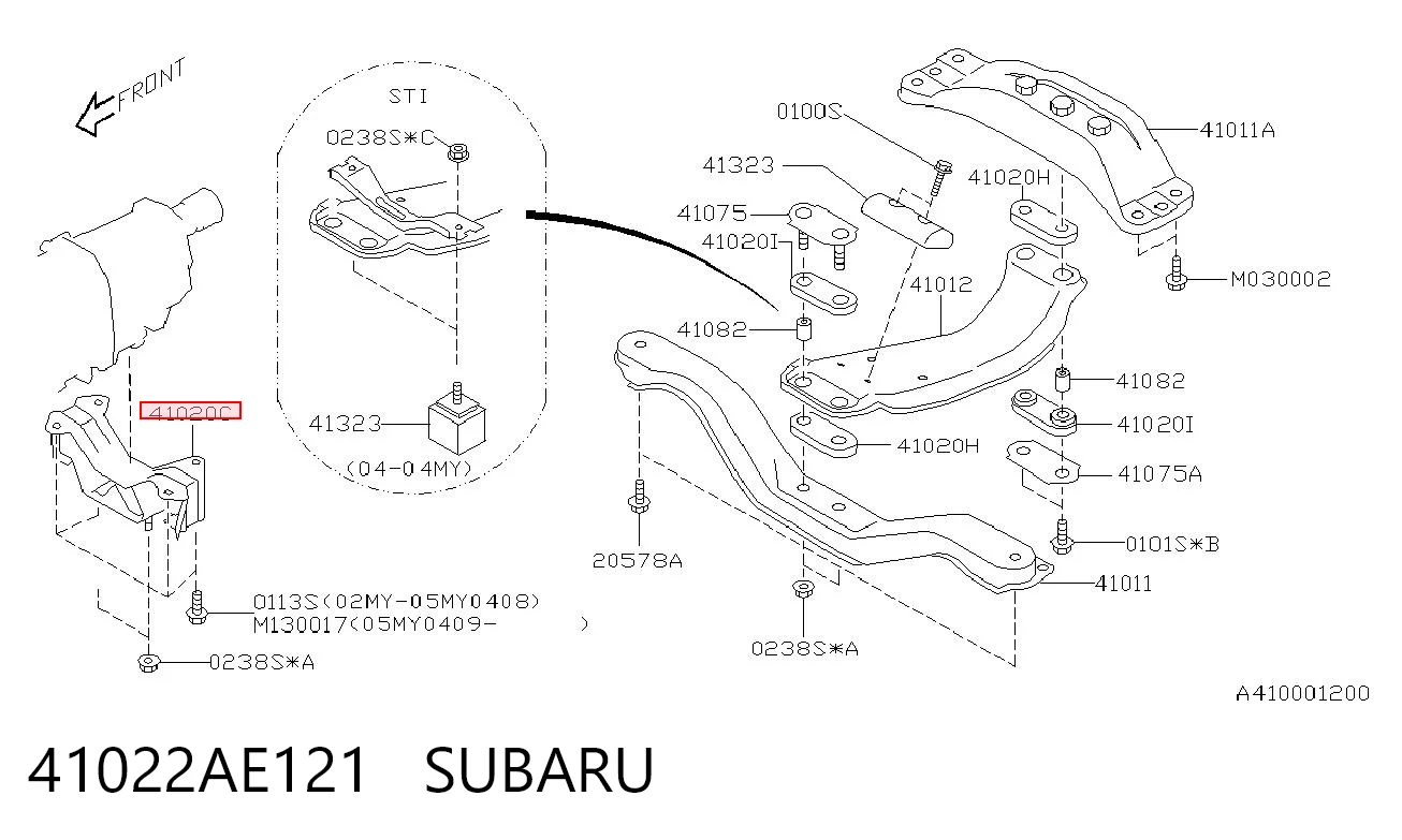 41022AE121 Subaru Coxim de transmissão (suporte da caixa de mudança)