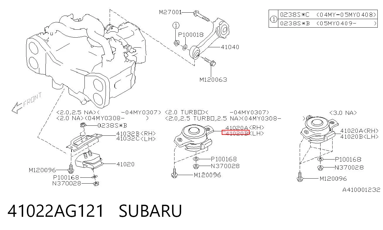 41022AG121 Subaru Coxim (suporte) esquerdo de motor