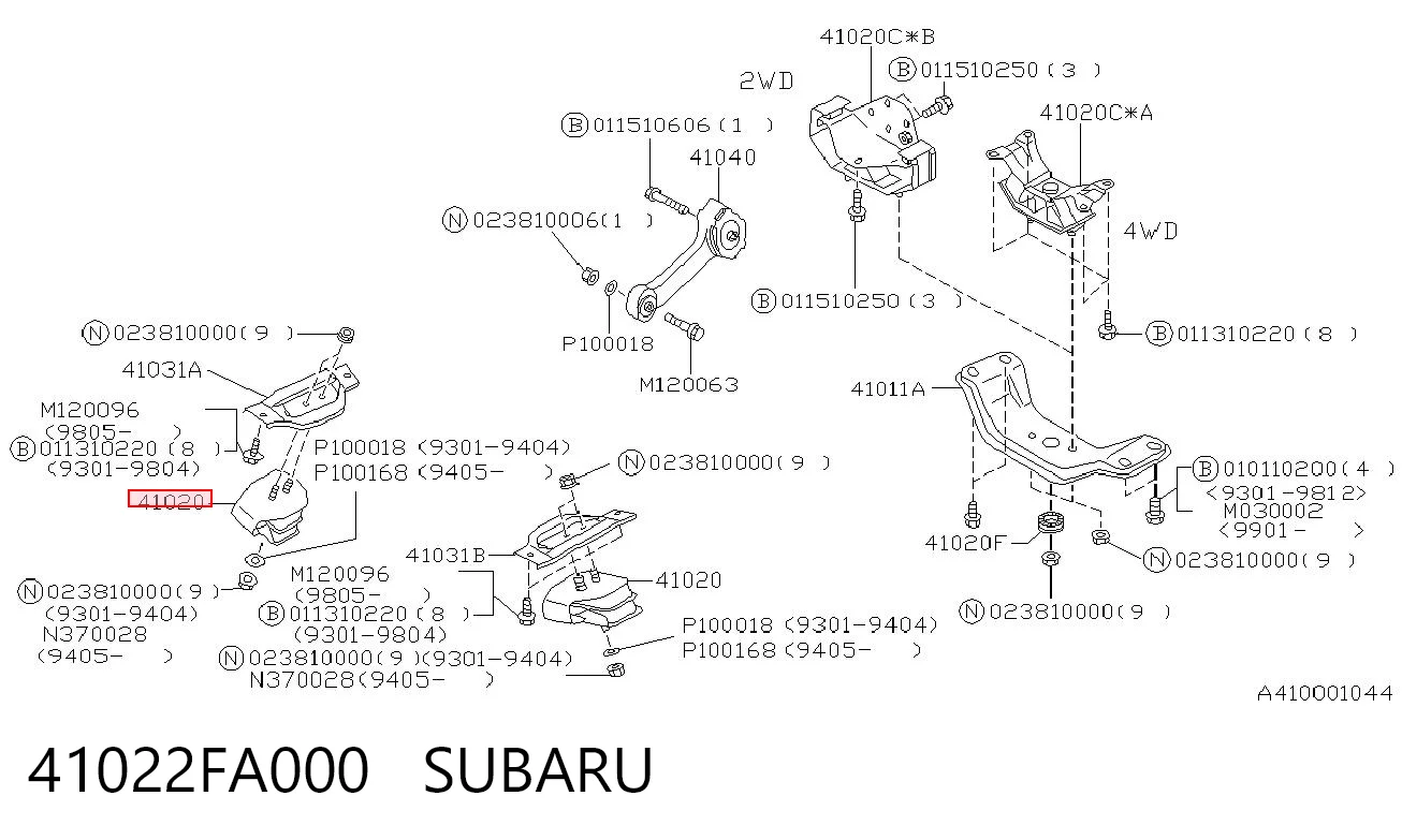 41022FA000 Subaru Coxim (suporte) dianteiro de motor