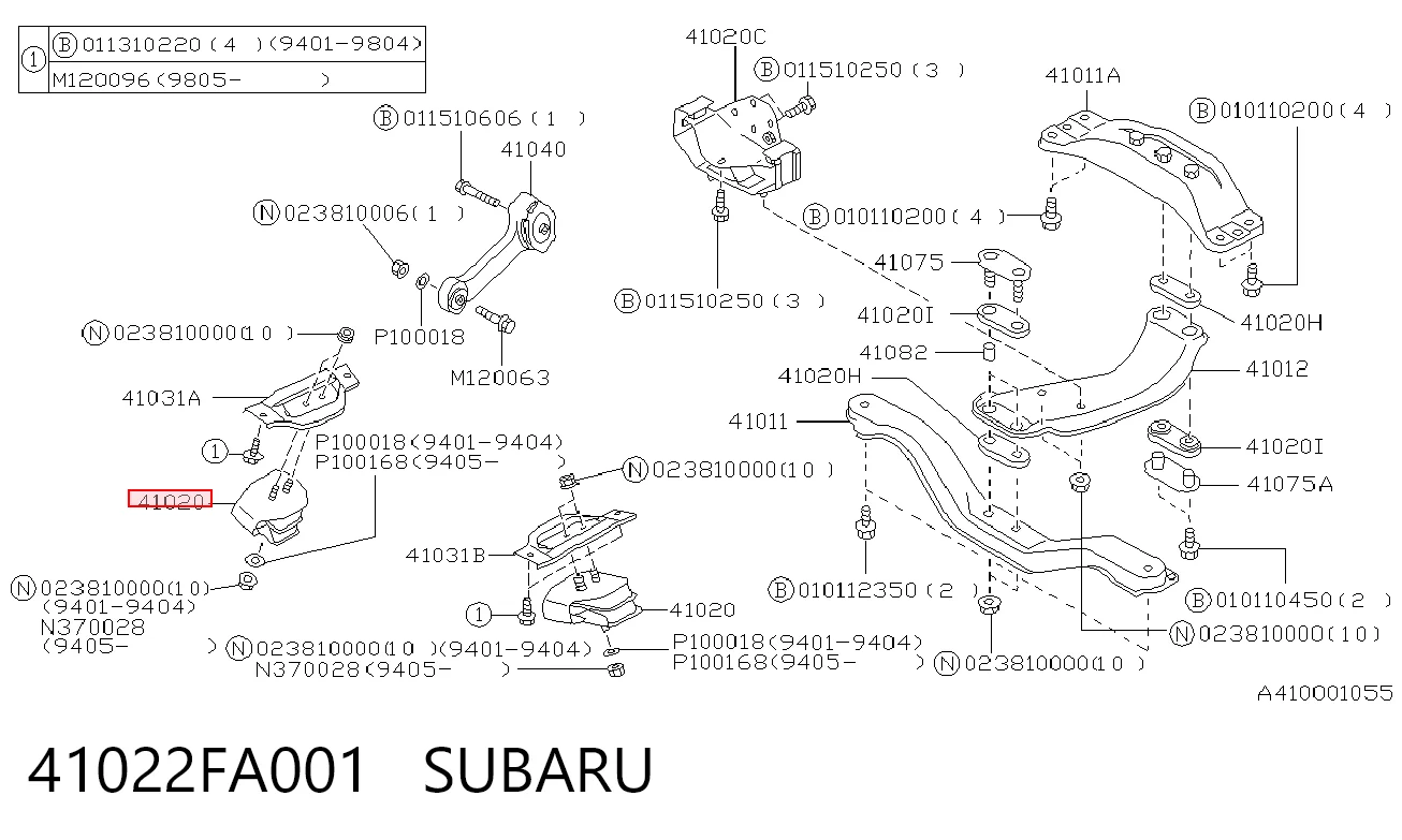 41022FA001 Subaru Coxim (suporte) dianteiro de motor
