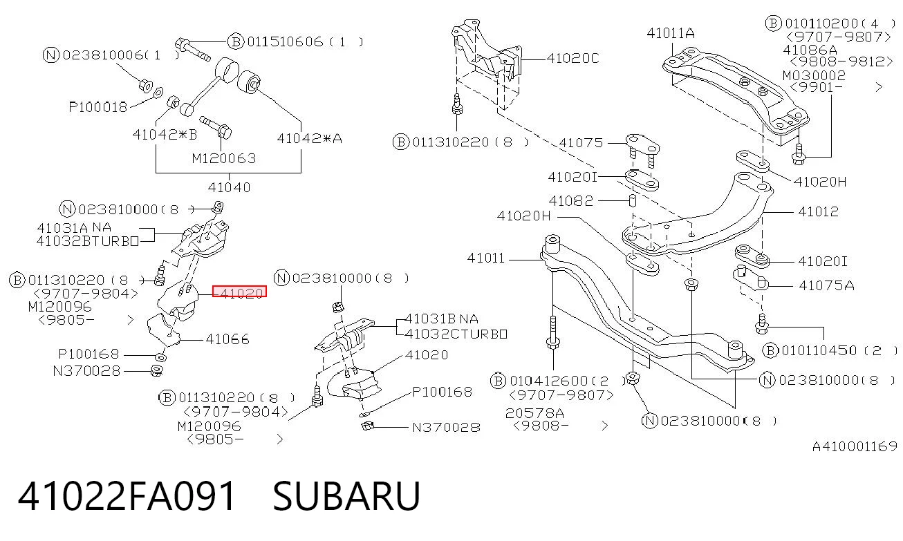 41022FA091 Subaru Coxim (suporte) esquerdo/direito de motor