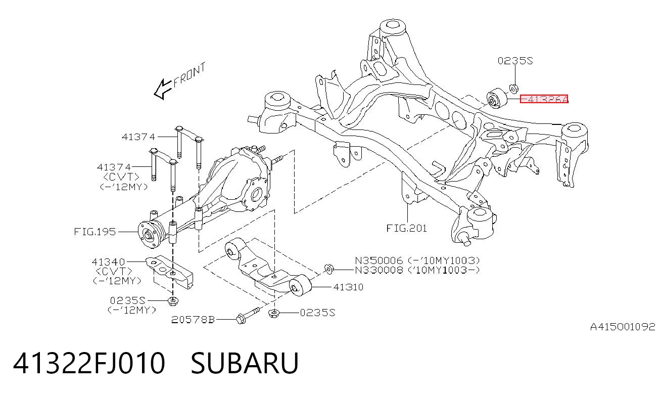 41322FJ010 Subaru Bloco silencioso de viga traseira (de plataforma veicular)