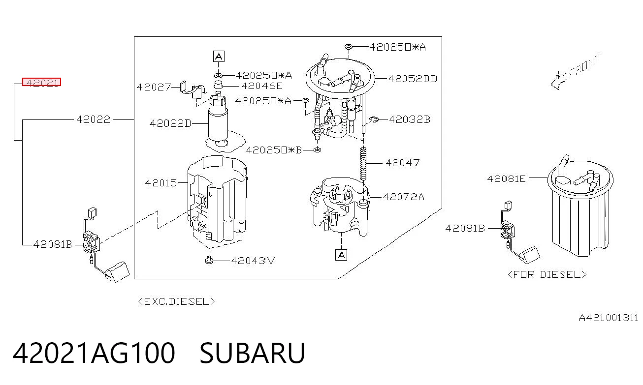 42021AG100 Subaru Módulo de bomba de combustível com sensor do nível de combustível