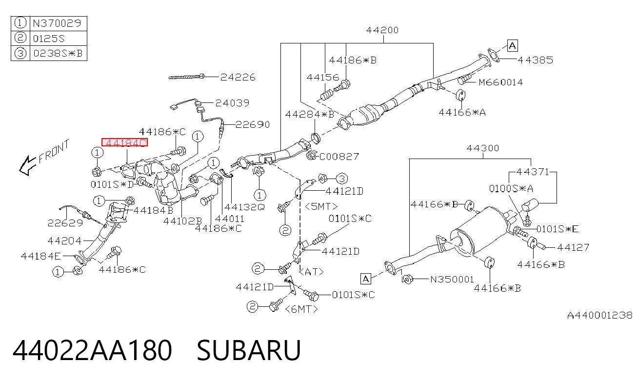 44022AA180 Subaru Vedante de tubo de admissão do silenciador