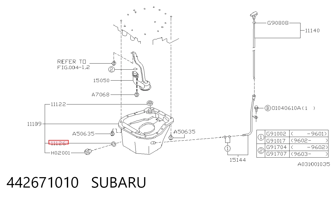  Vedante de rolha de panela de motor Subaru Forester II SUV (S11, SG) (2002 - 2007) II