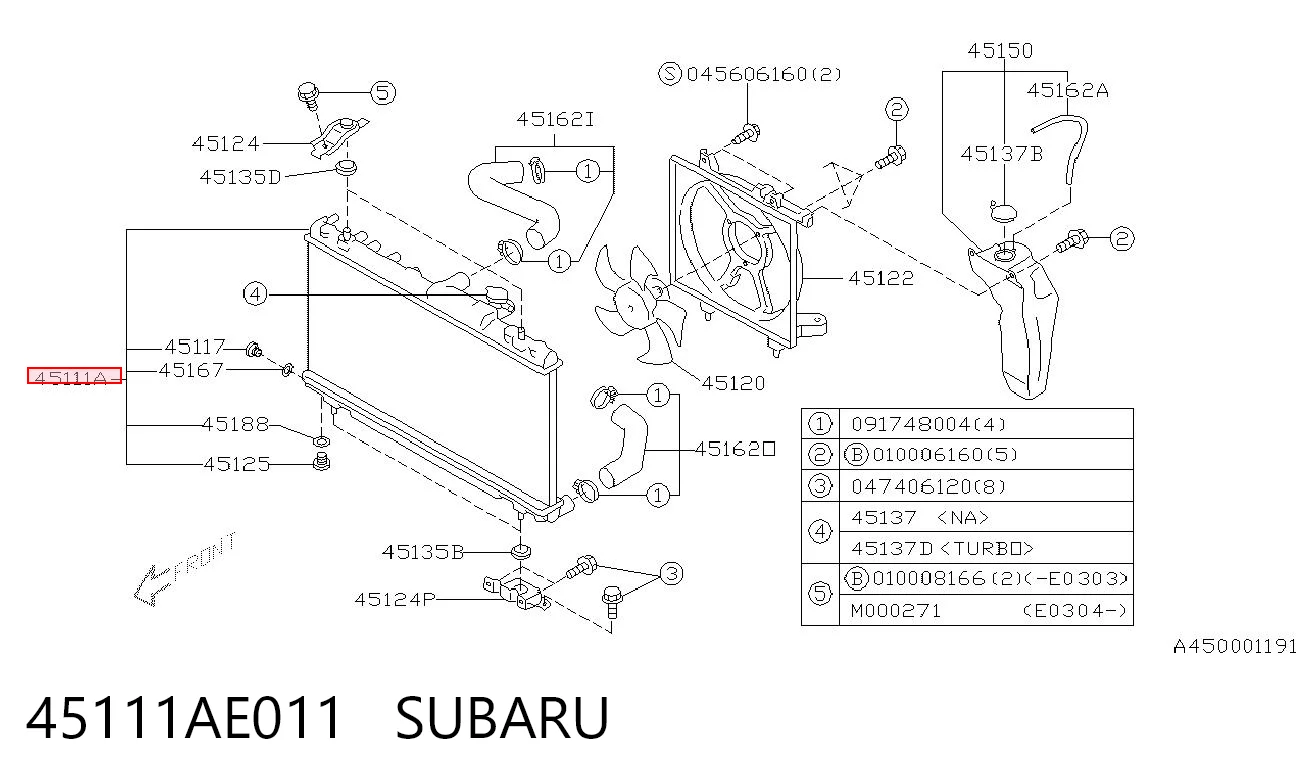 45111AE011 Subaru Radiador de esfriamento de motor