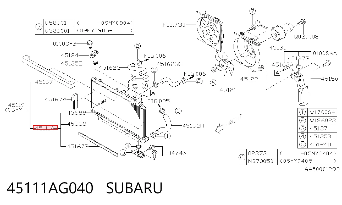 45111AG040 Subaru Radiador de esfriamento de motor