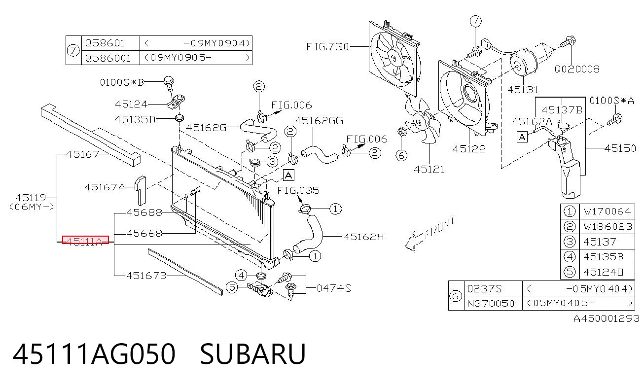 45111AG050 Subaru Radiador de esfriamento de motor