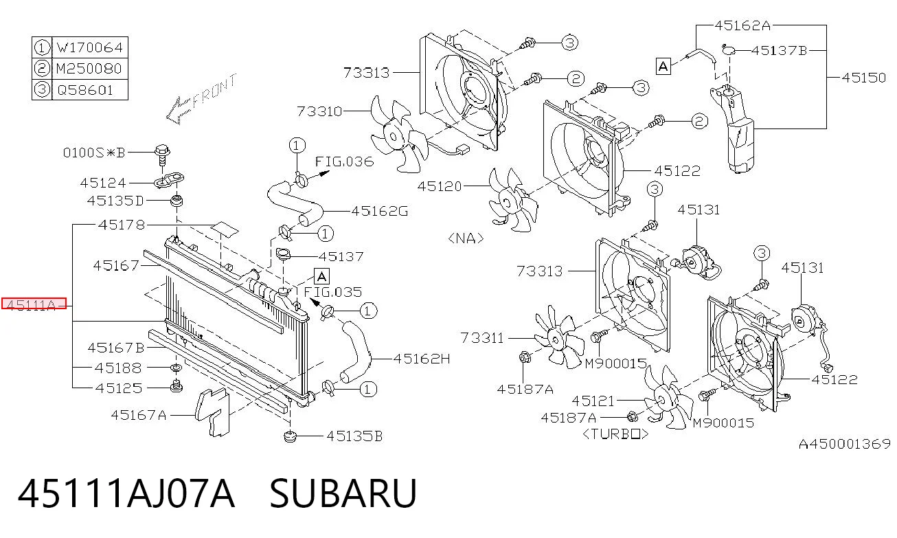 45111AJ07A Subaru Radiador de esfriamento de motor
