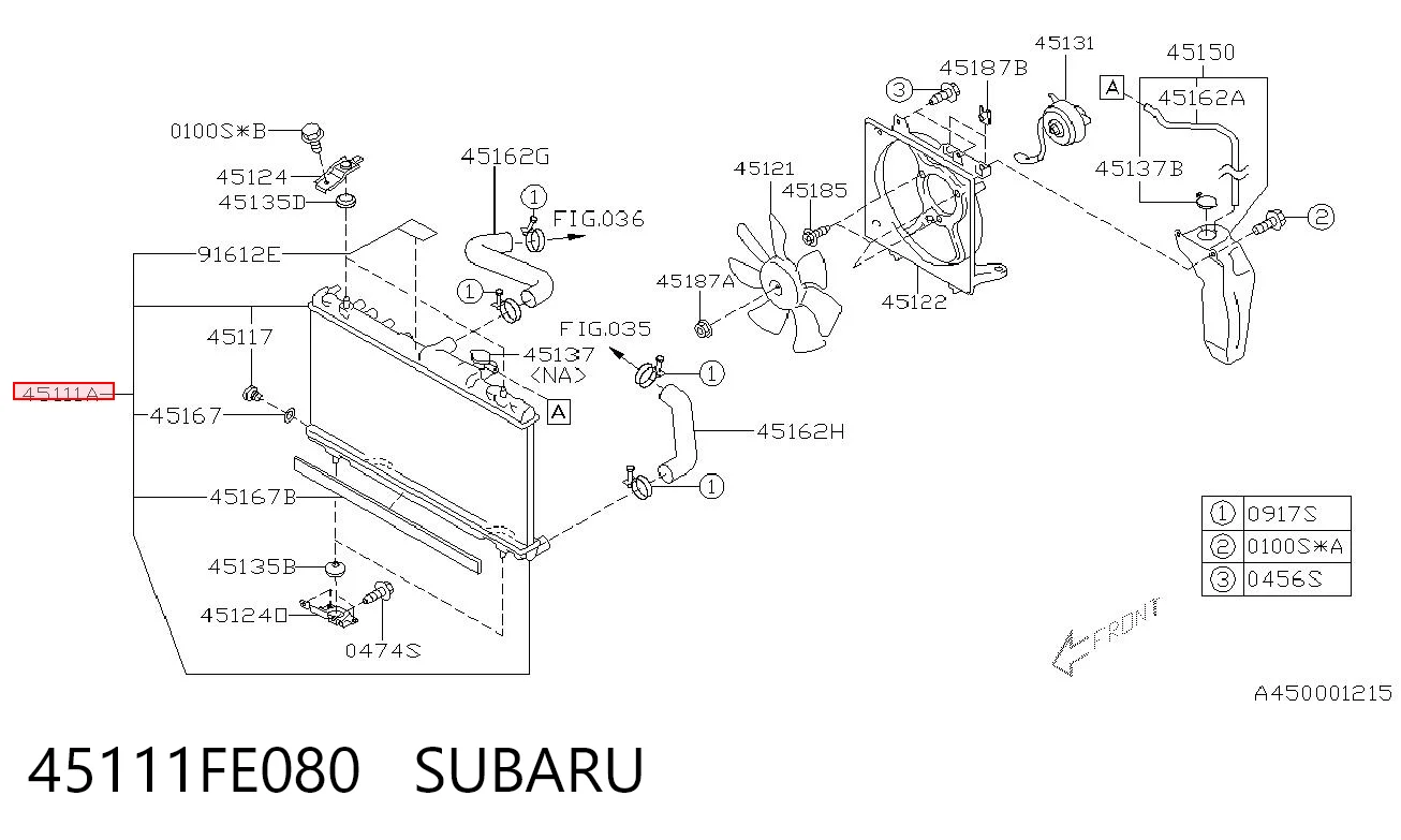 45111FE080 Subaru Radiador de esfriamento de motor
