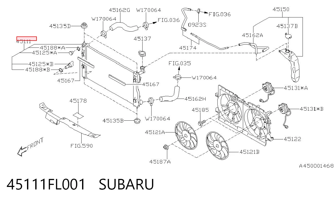 45111FL001 Subaru Radiador de esfriamento de motor