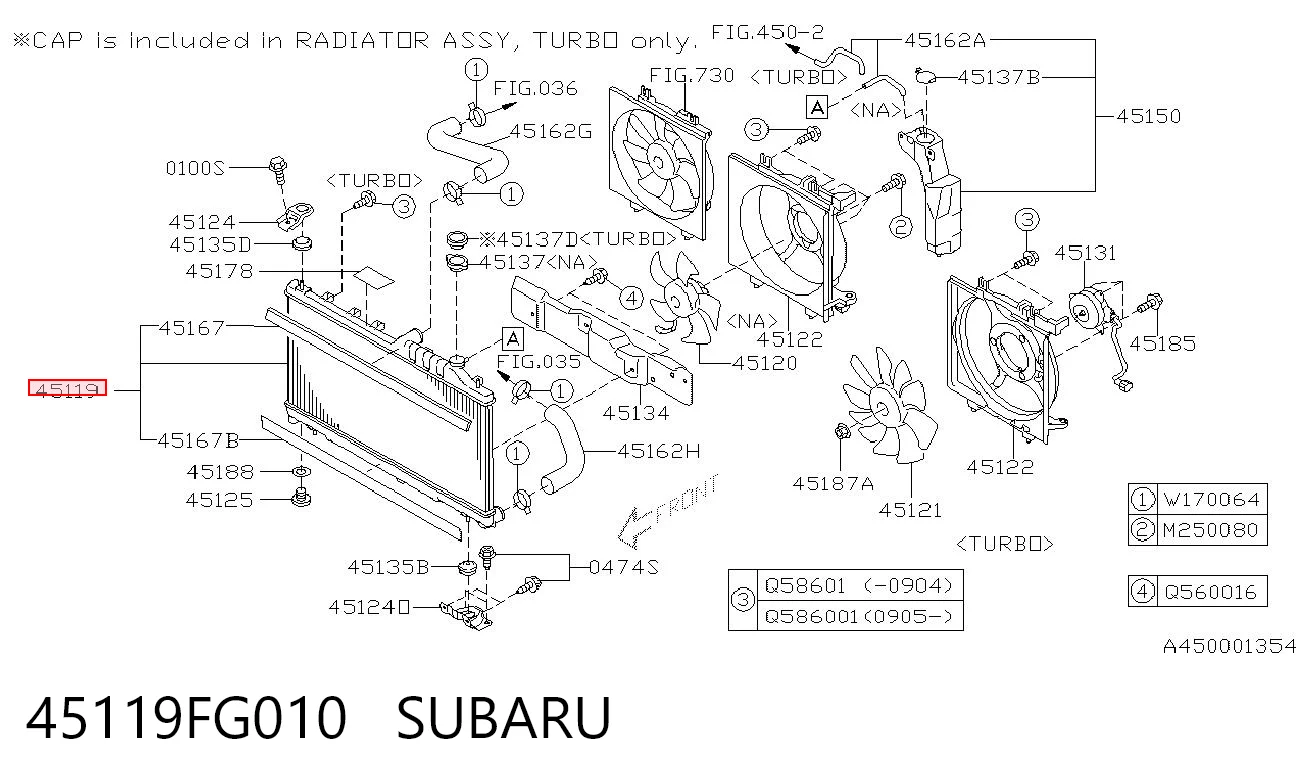 45119FG010 Subaru Radiador de esfriamento de motor
