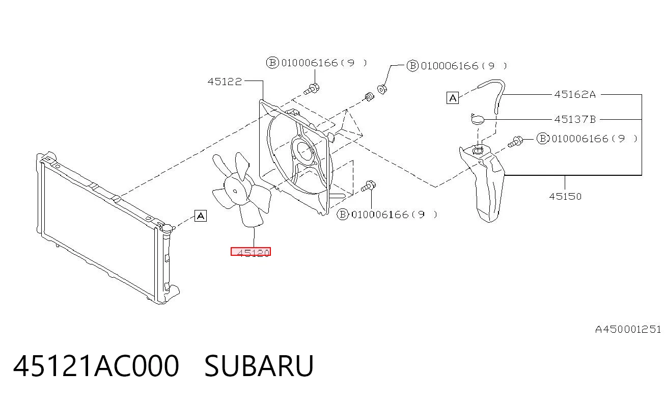 45121AC000 Subaru Difusor do radiador de esfriamento, montado com motor e roda de aletas