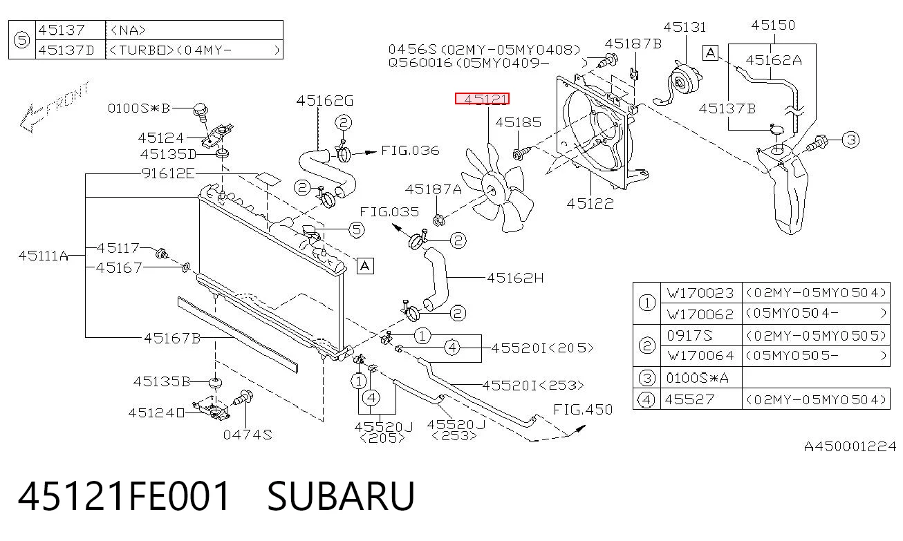 45121FE001 Subaru Ventilador (roda de aletas) do radiador de esfriamento esquerdo