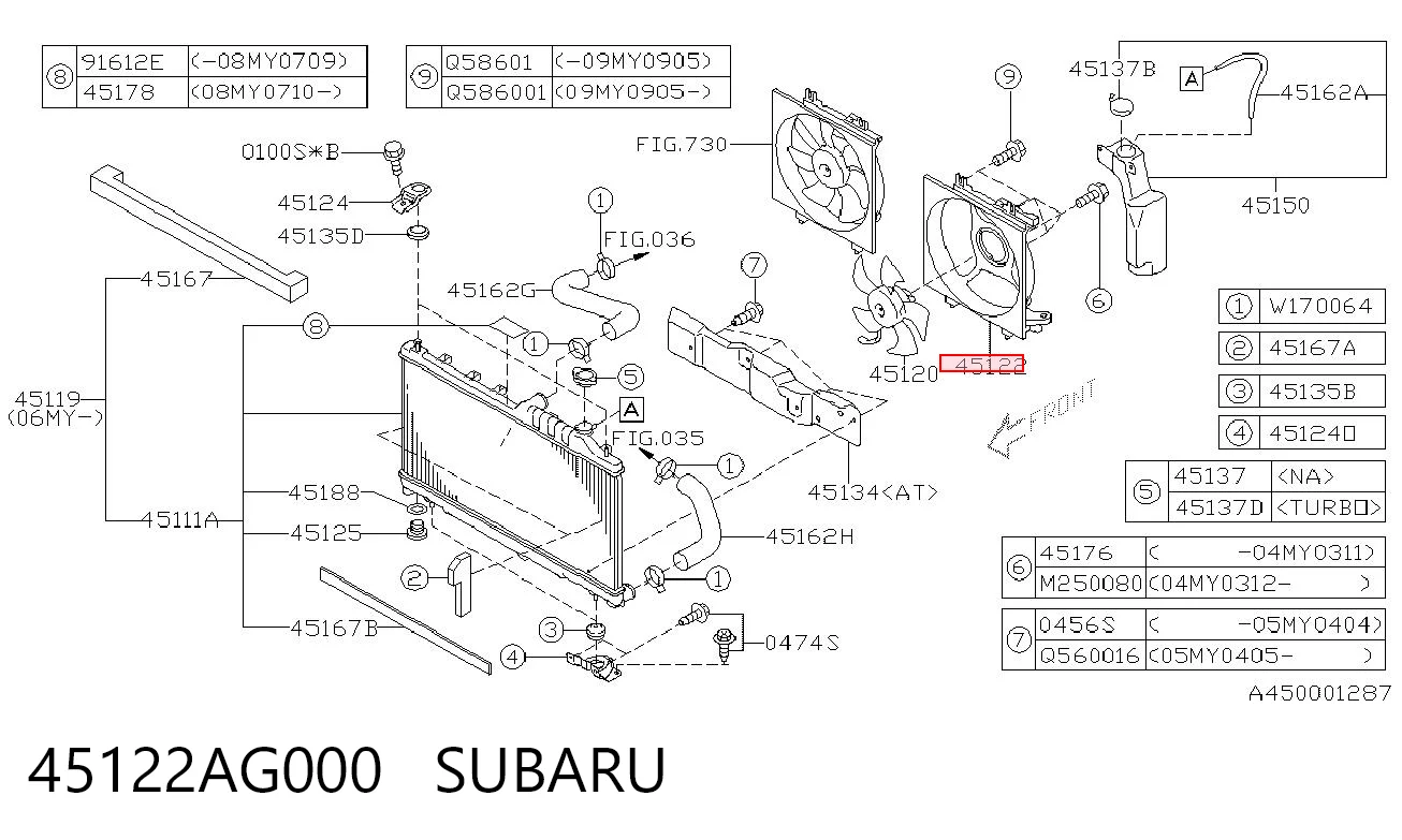 45122AG000 Subaru Difusor do radiador de esfriamento