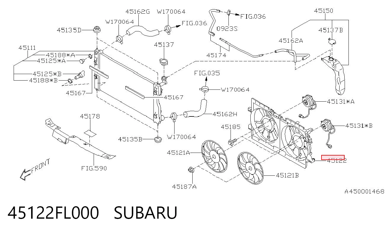45122FL000 Subaru Difusor do radiador de esfriamento