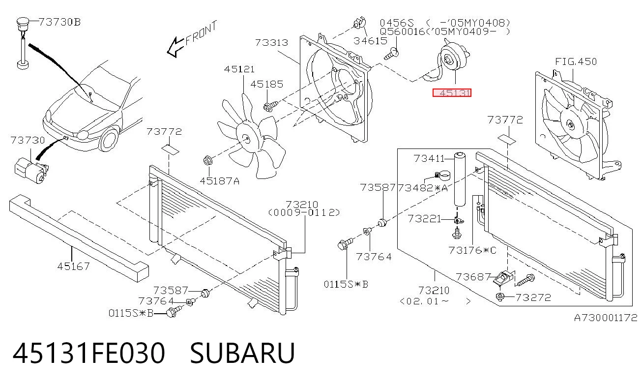 45131FE030 Subaru Motor esquerdo de ventilador do sistema de esfriamento