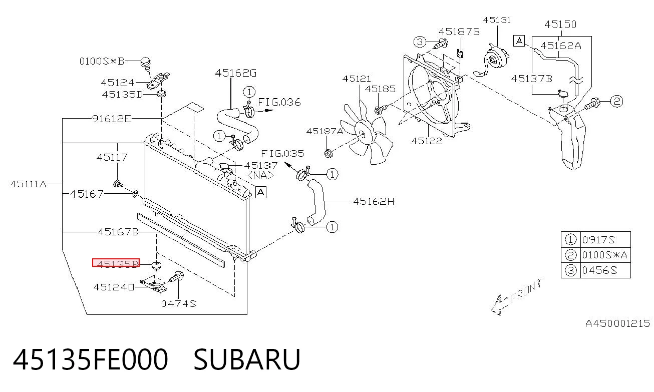 45135FE000 Subaru Consola (coxim de fixação) inferior do radiador
