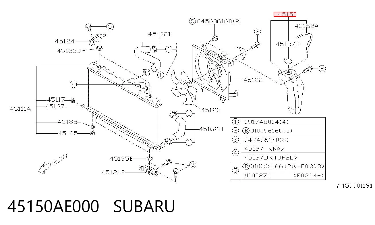 45150AE000 Subaru Tanque de expansão do sistema de esfriamento