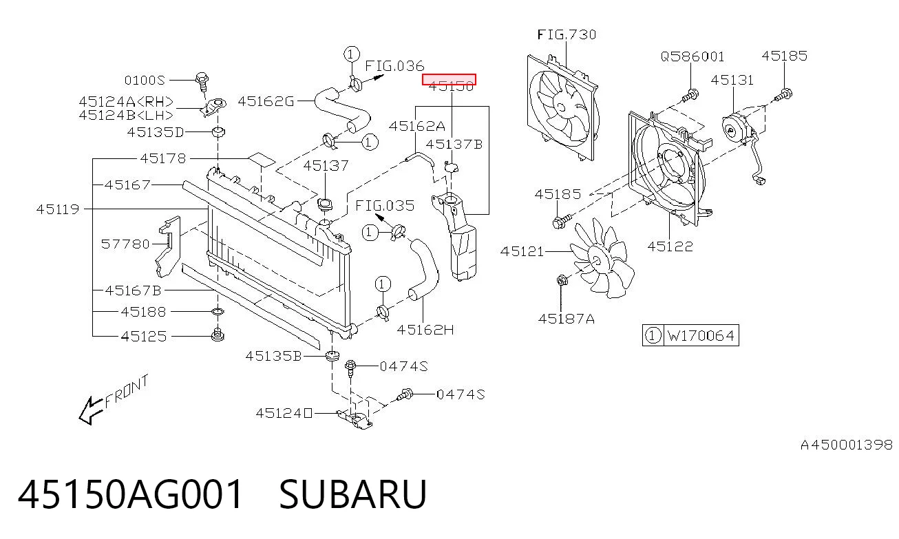 45150AG001 Subaru Tanque de expansão do sistema de esfriamento