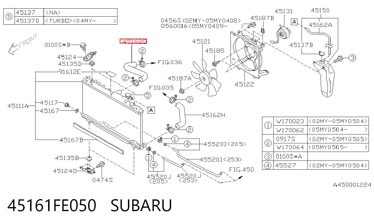 45161FE050 Subaru Mangueira (cano derivado) do radiador de esfriamento superior