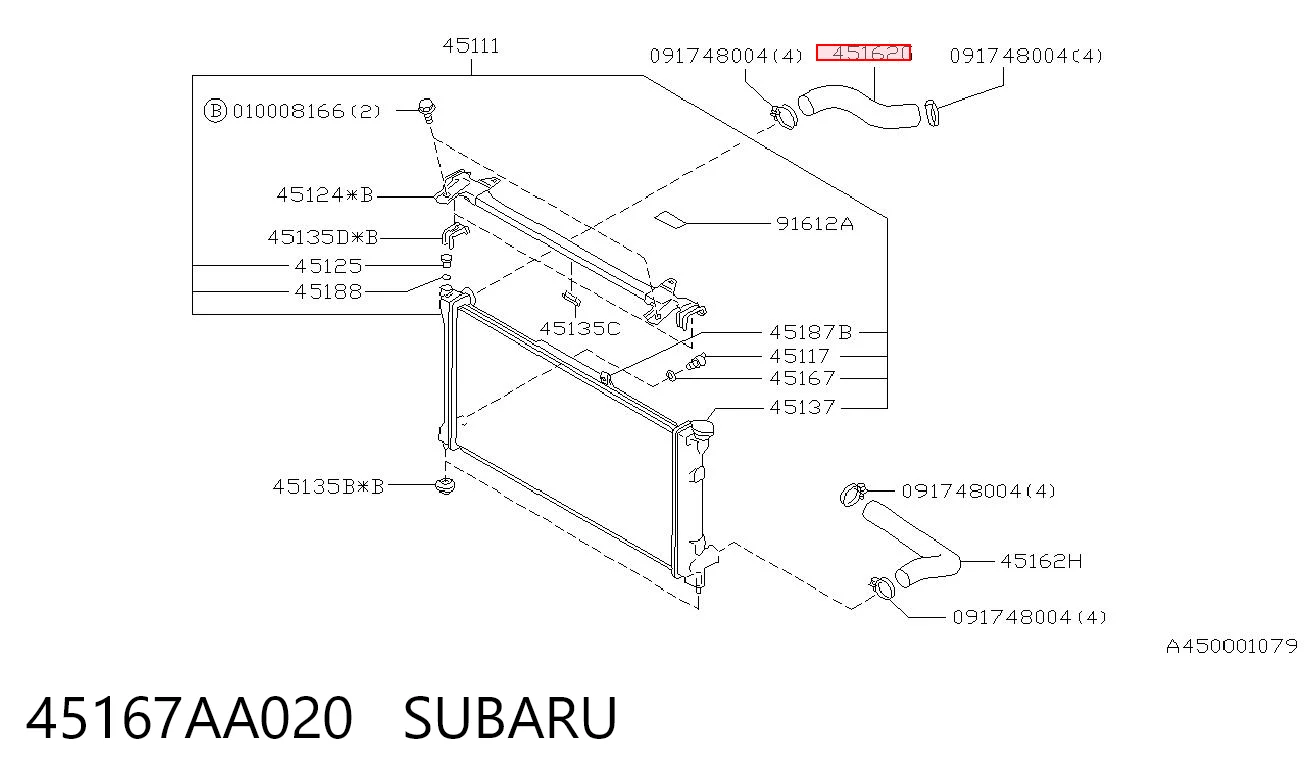 45167AA020 Subaru Mangueira (cano derivado) do radiador de esfriamento superior