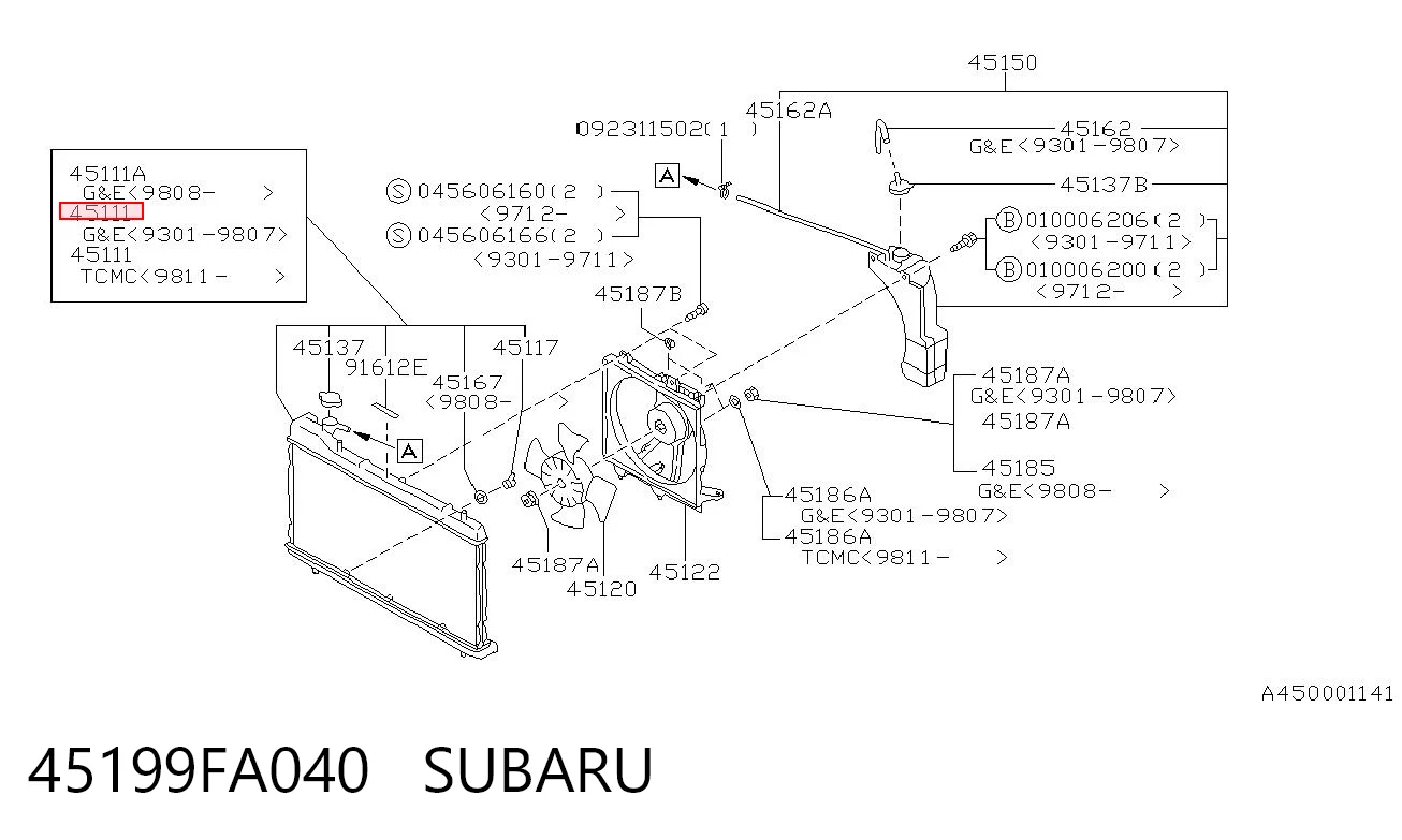 45199FA040 Subaru Radiador de esfriamento de motor