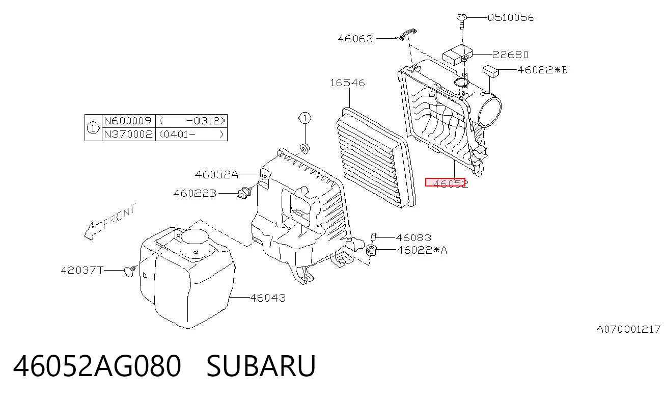 46052AG080 Subaru Caixa de filtro de ar, parte superior