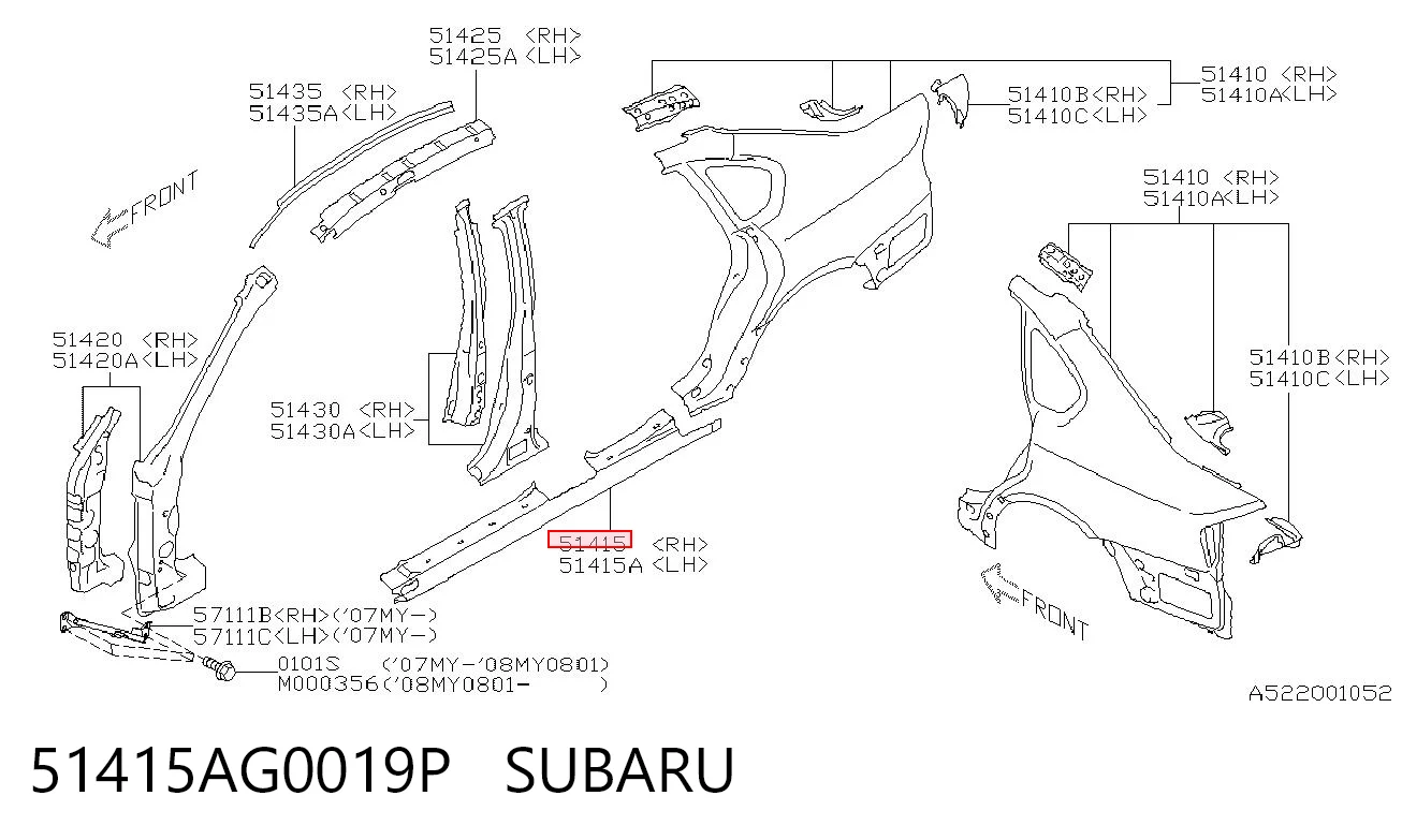 Acesso externo direito para Subaru Outback B13, BP