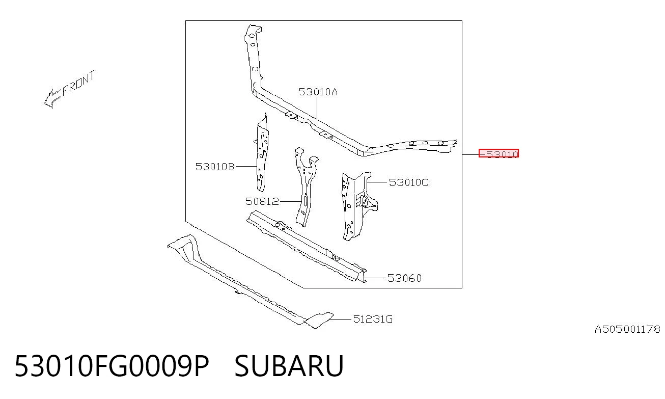 Suporte do radiador montado (painel de montagem de fixação das luzes) Subaru Impreza III GH