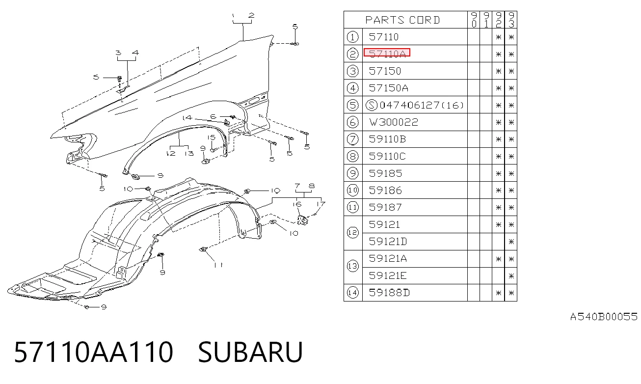 Pára-lama dianteiro esquerdo para Subaru Legacy BC