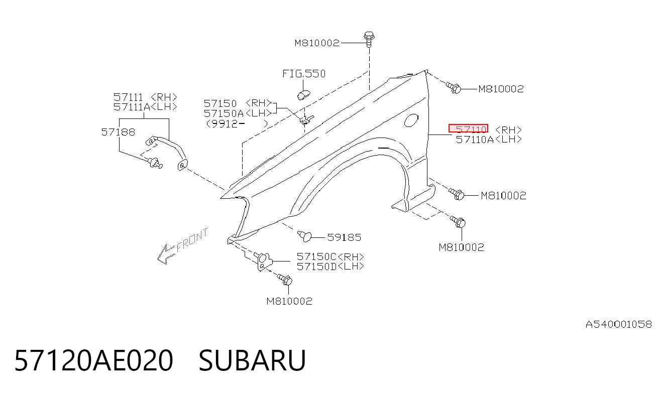 Pára-lama dianteiro direito para Subaru Outback B12, BE, BH