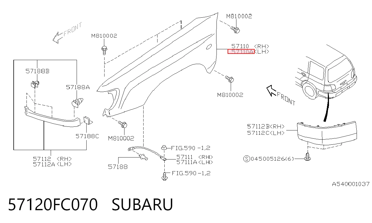 Pára-lama dianteiro esquerdo para Subaru Forester S10, SF