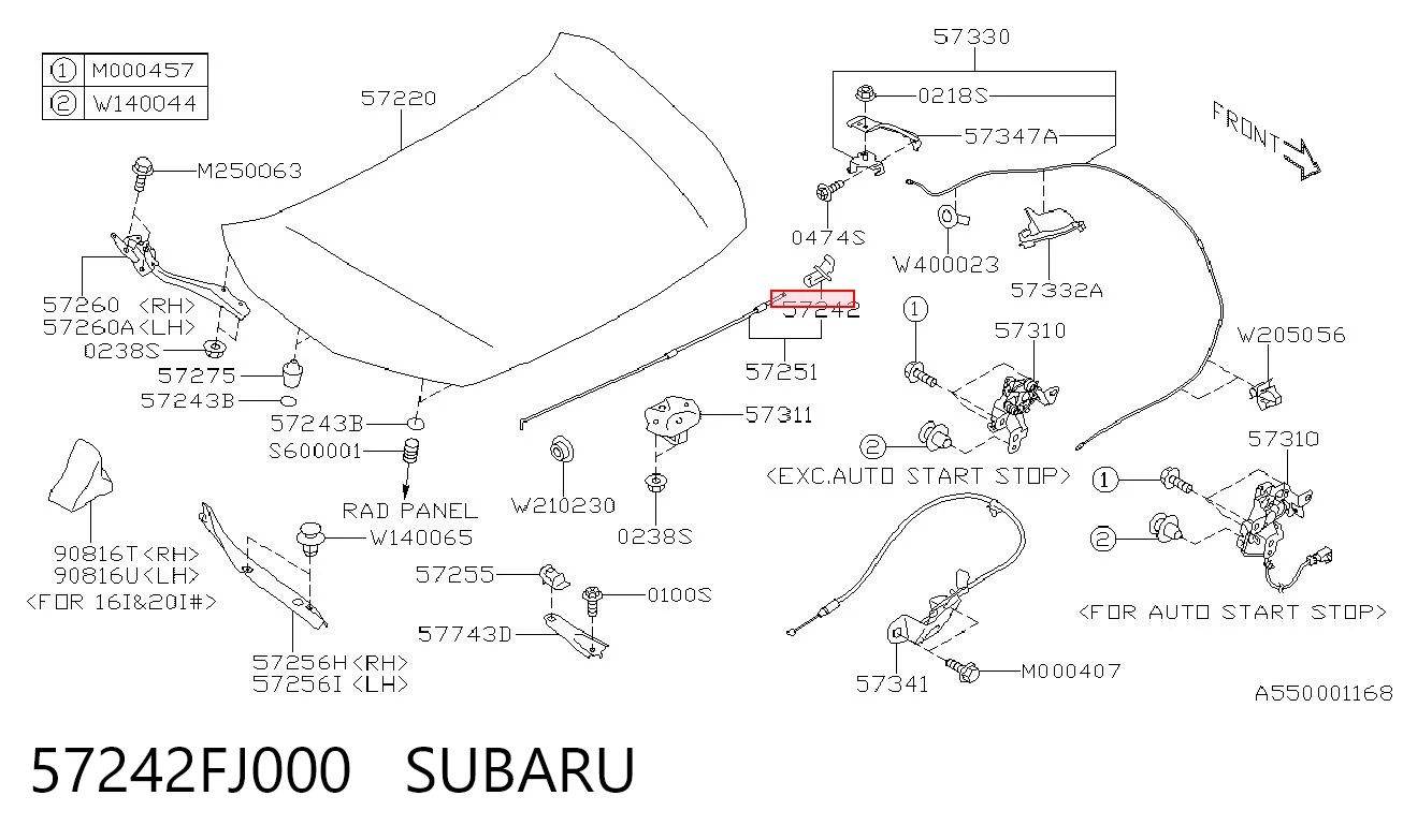 57242FJ000 Subaru Fixador de suporte da capota