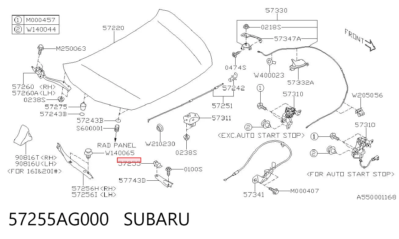 57255AG000 Subaru Fixador de suporte da capota
