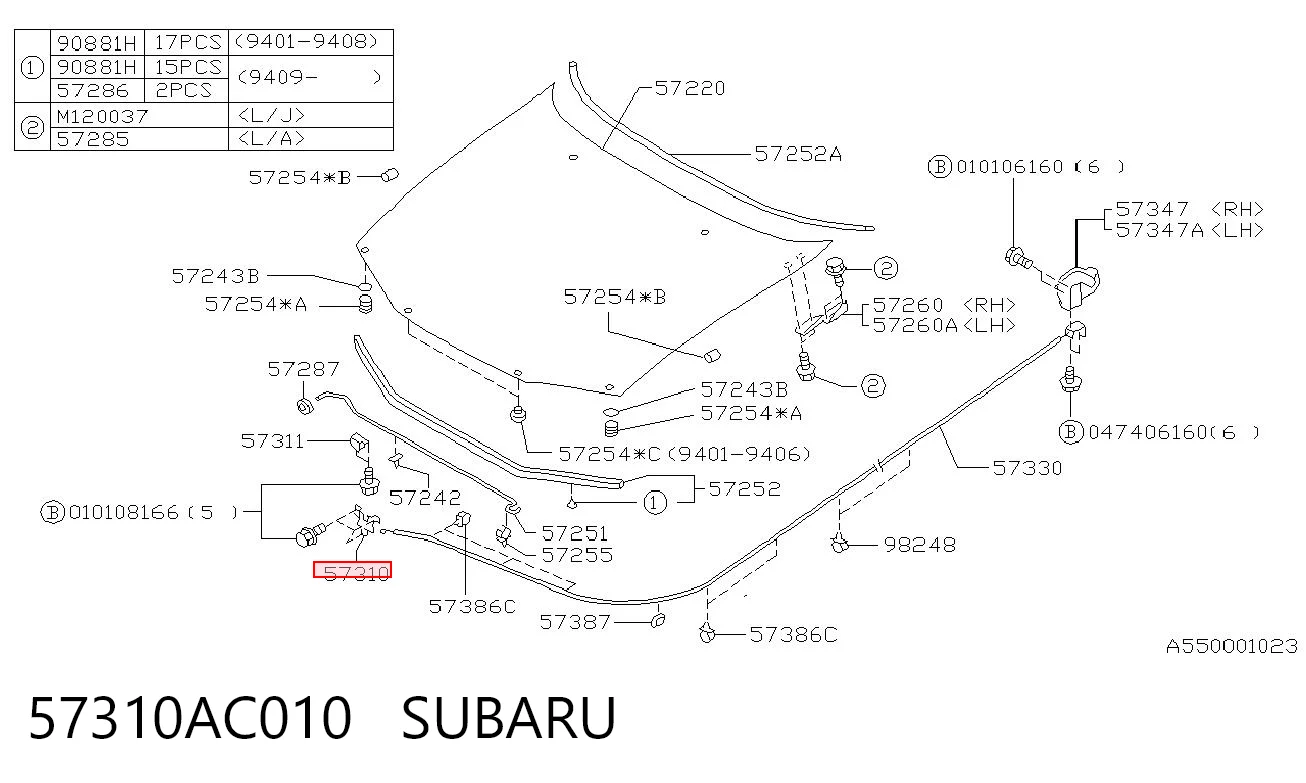 Fecho da capota Subaru Legacy II BD, BG ao melhor preço
