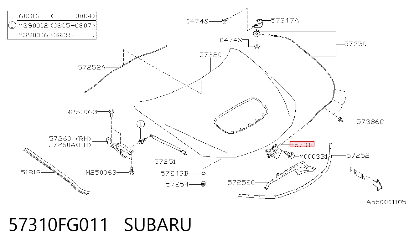 Fecho da capota para Subaru Impreza III GH