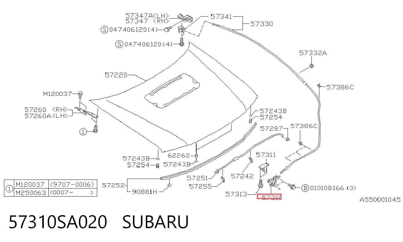 Fecho da capota para Subaru Forester I S10, SF