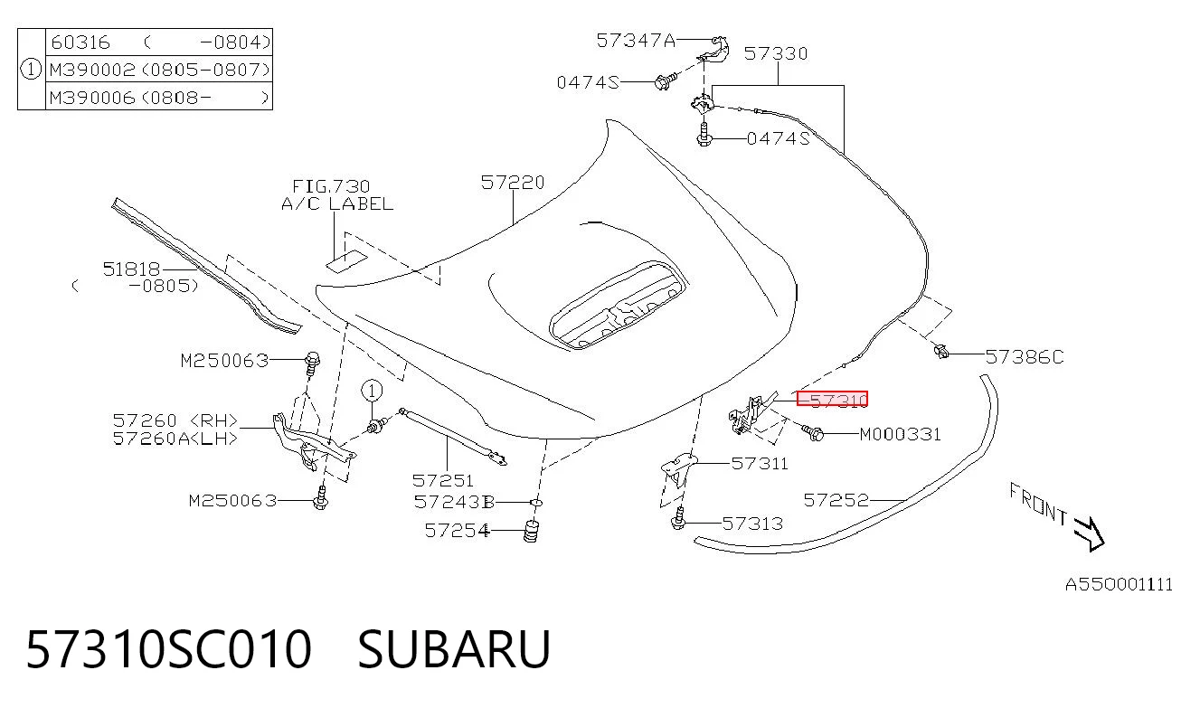 Fecho da capota para Subaru Forester III S12, SH