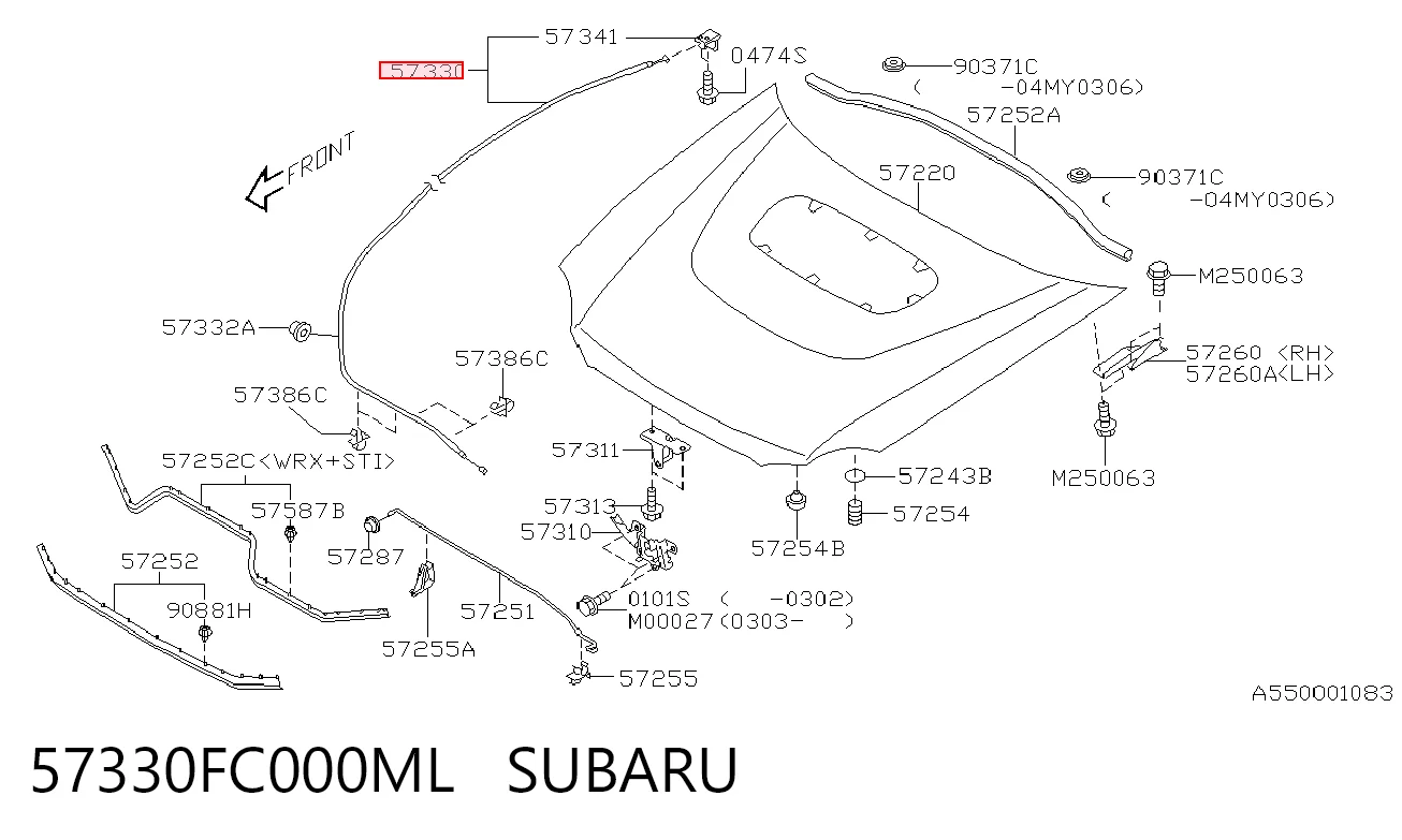 Cabo de abertura da capota para Subaru Forester S10, SF