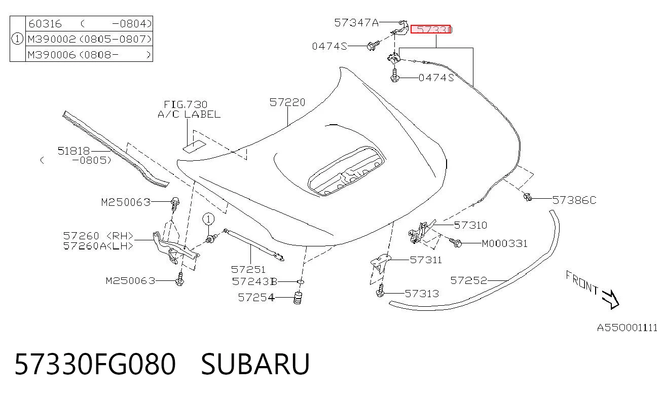 Cabo de abertura da capota para Subaru Impreza III GH