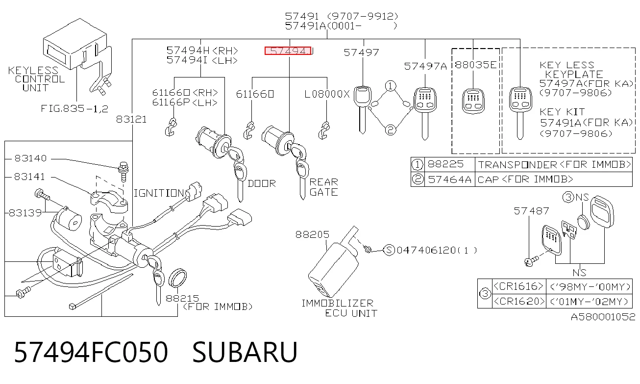Trinco de fecho de porta-malas (de 3ª/5ª porta traseira) Subaru Forester I S10, SF ao melhor preço