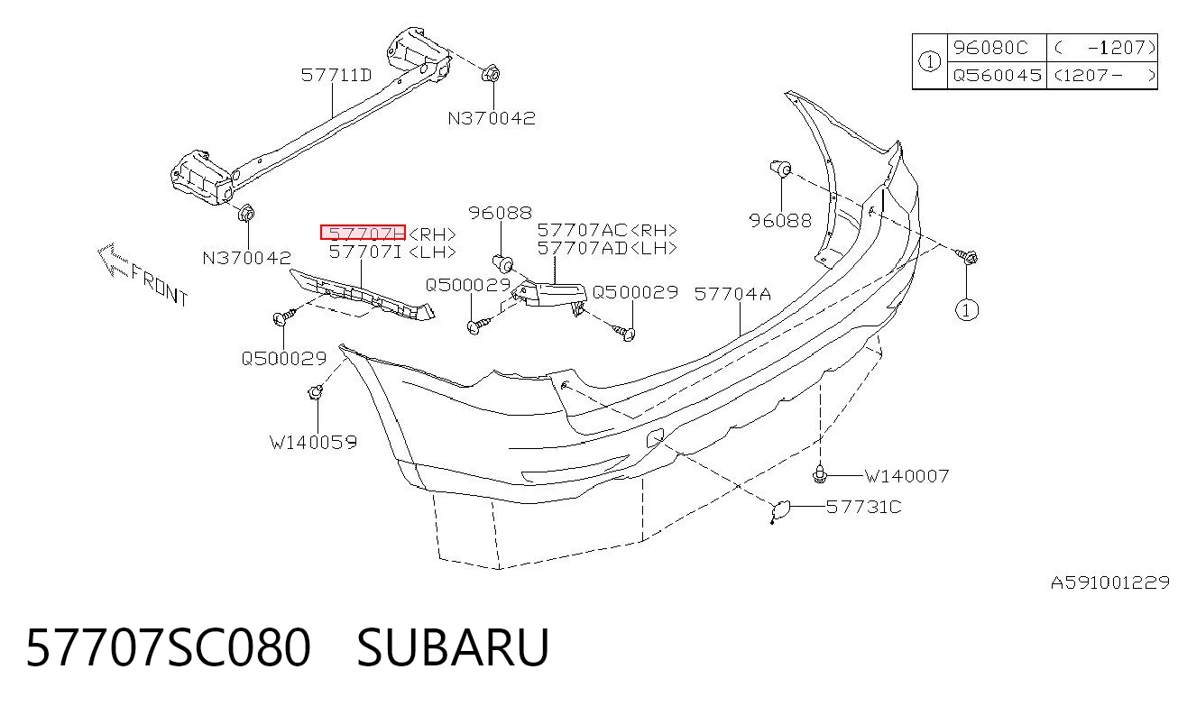 57707SC080 Subaru Consola direita do pára-choque traseiro externo
