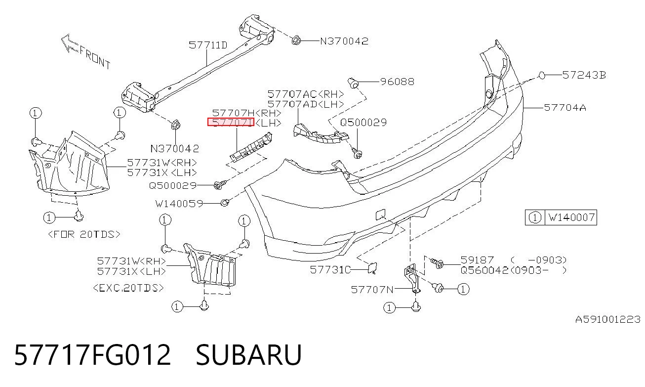 57717FG012 Subaru Consola esquerda do pára-choque traseiro externo