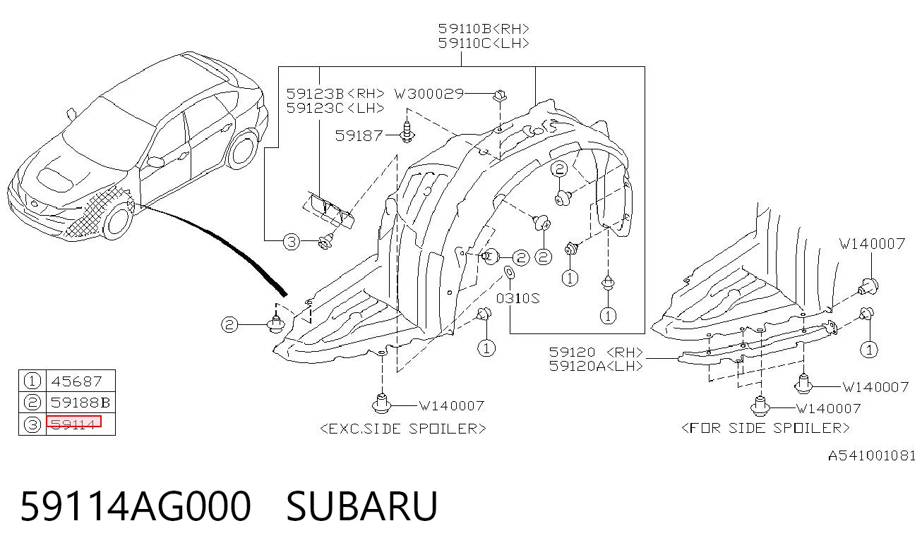 59114AG000 Subaru Braçadeira de proteção de fundo